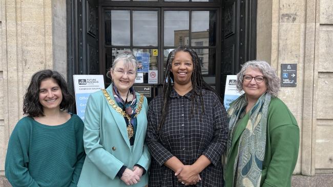 Image of From left: Nicky Shepard, CEO of Abbey People, Cllr Jenny Gawthrope Wood, Mayor of Cambridge, Sonita Alleyne OBE, Master of ͷԭ, and Sarah Crick, CEO at The Red Hen Project.